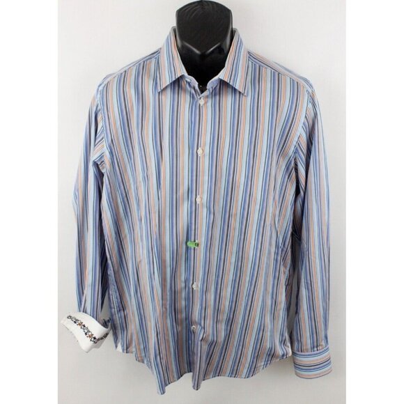 Robert Graham Mens Shirt Striped Long Sleeve Button Flip Cuff Multi Sz L - Picture 1 of 15